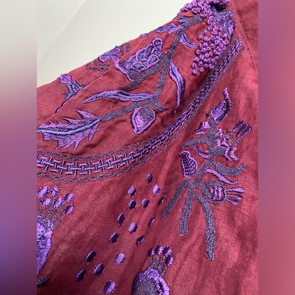 Sundance Ramie Embroidered Blouse Burgundy Purple Equestrian Western Cowgirl XS - Picture 11 of 12